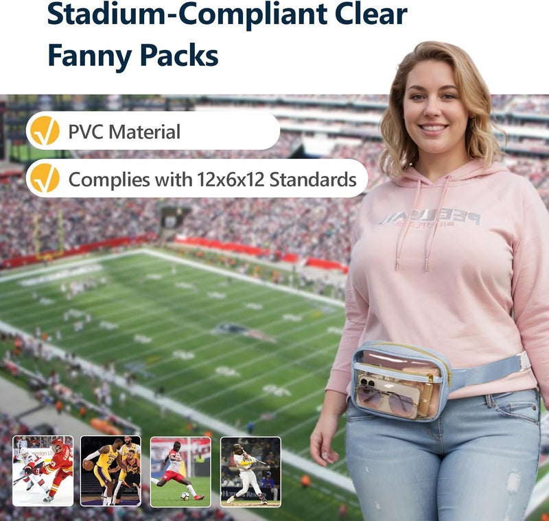 Packism Clear Fanny Pack for Women - Plus Size Wiast Range 35" - 51" Clear Belt Bag Stadium Approved PVC & Quilted Cotton Transparent Waist Bag for Sports & Concerts, Dusty Blue - Image 4